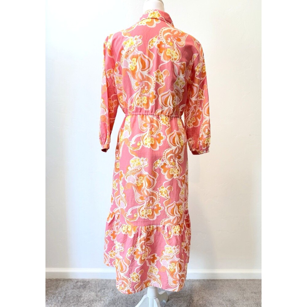J.McLaughlin Women's Shirt Dress XS Pink Orange Abstract Print Midi Maxi - Picture 7 of 12